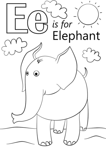 Letter E Is For Elephant Coloring Page